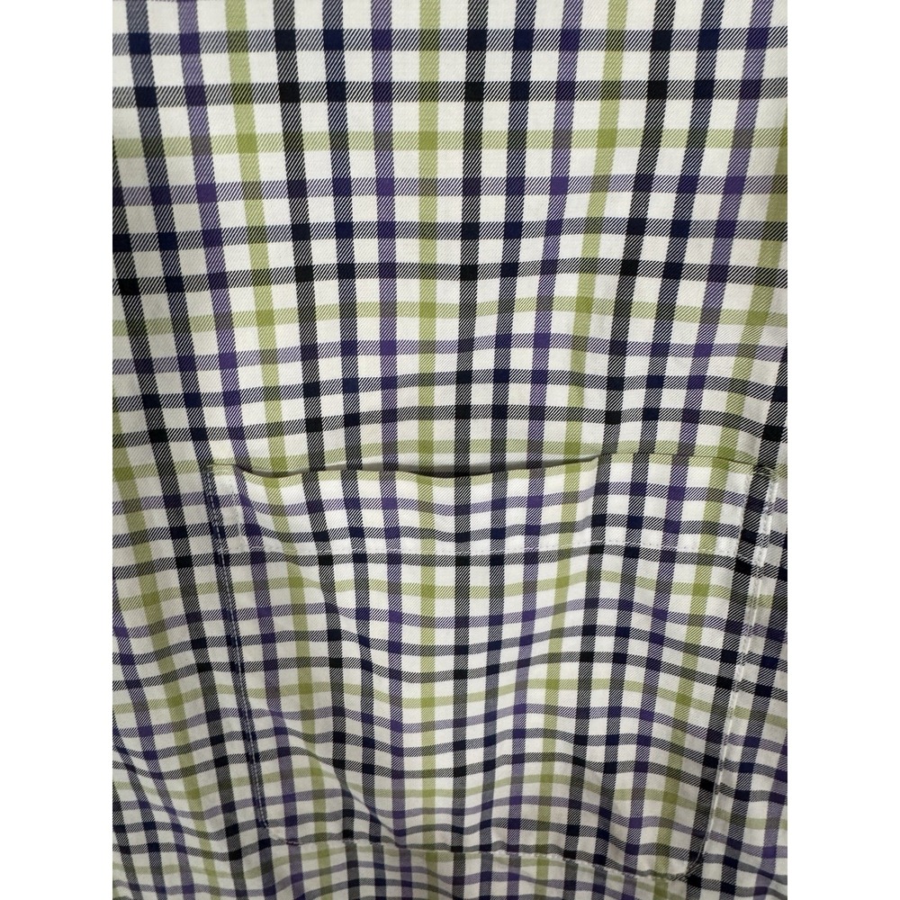 Robert Talbott Dress Shirt Mens L Green Blue Purple Plaid Button Up Chest Pocket - Picture 9 of 16